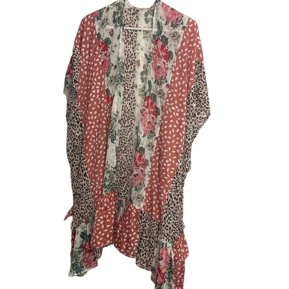 Umgee Floral Animal Print Ruffled Kimono M/L - Picture 4 of 6